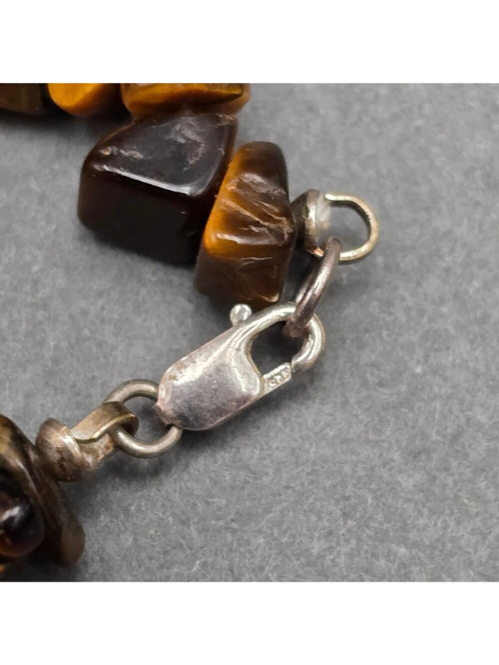 Vintage Sterling Silver Turquoise Pendant Tigers Eye Nugget Choker Necklace 14" - Picture 5 of 10